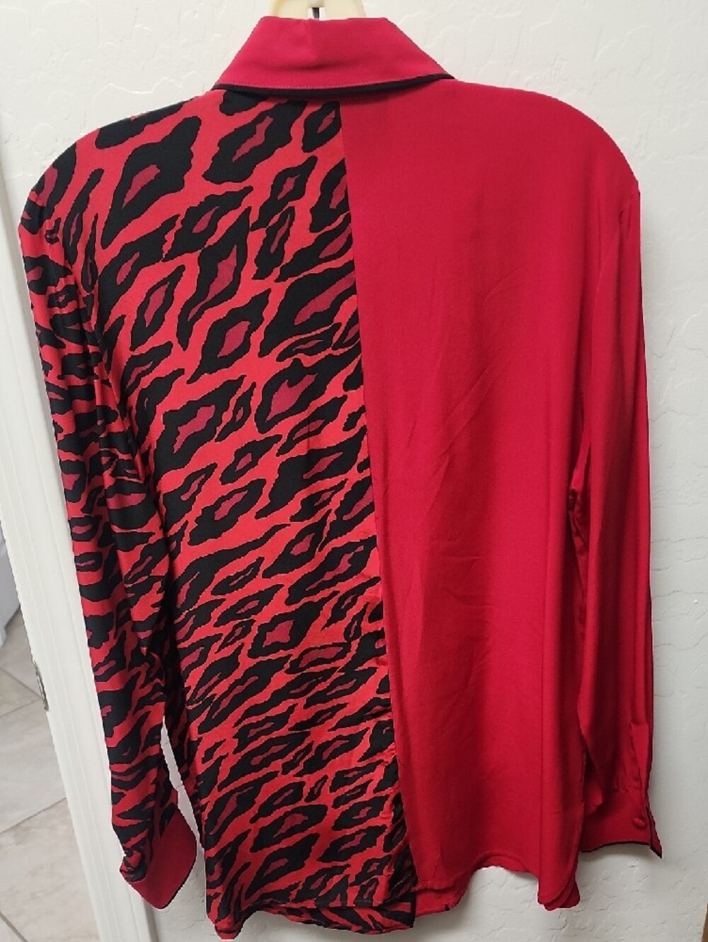Bob Mackie Red and Black Animal Print Button-Down Shirt - Picture 2 of 2